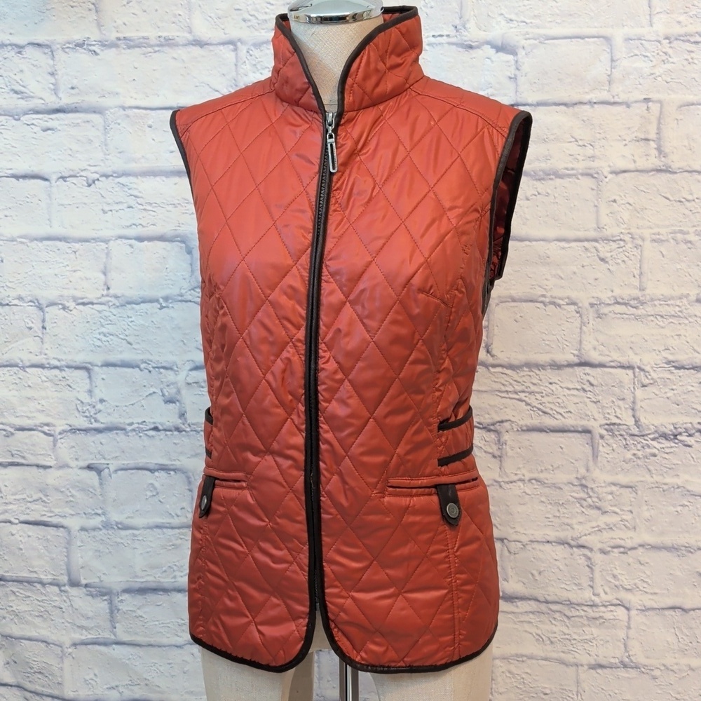 Lebek Quilted Rusty Orange Vest w/ Brown Trim